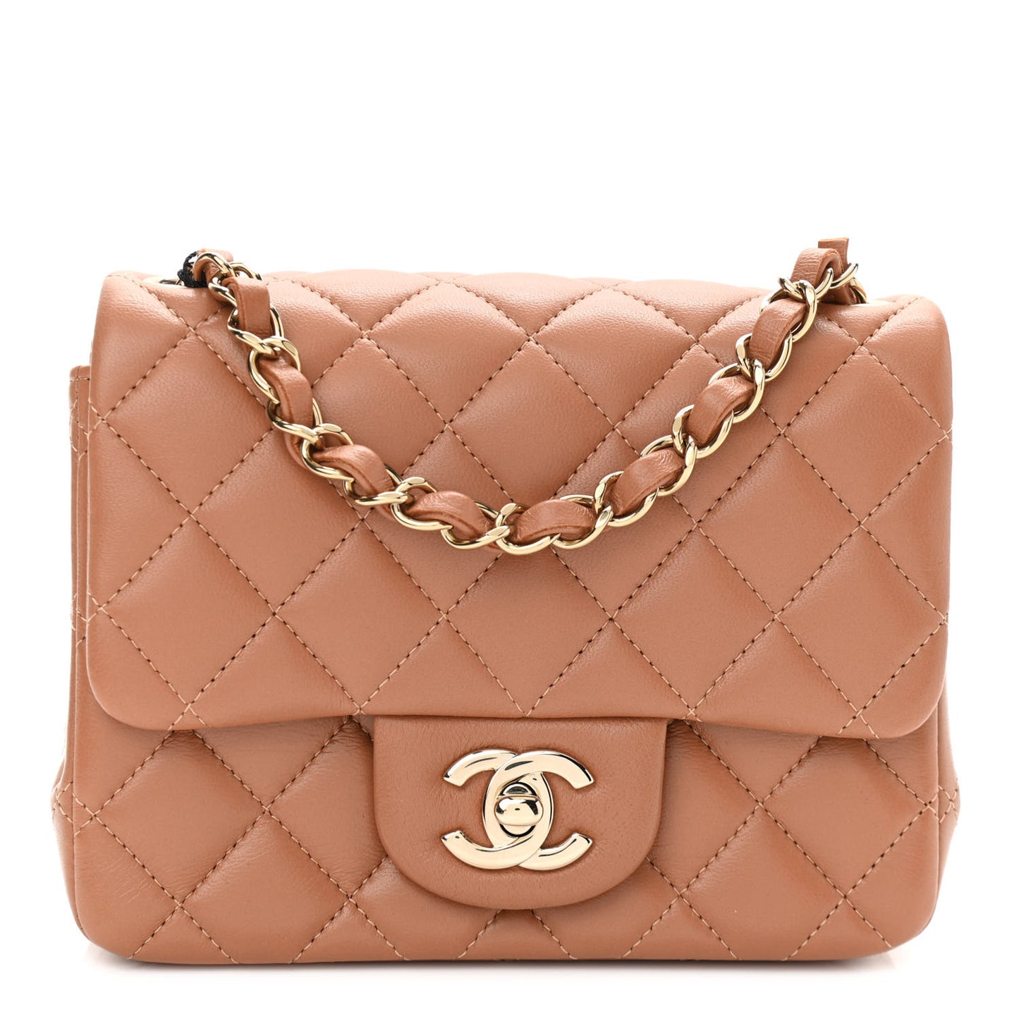 Lambskin Quilted Mini Square Flap Brown
