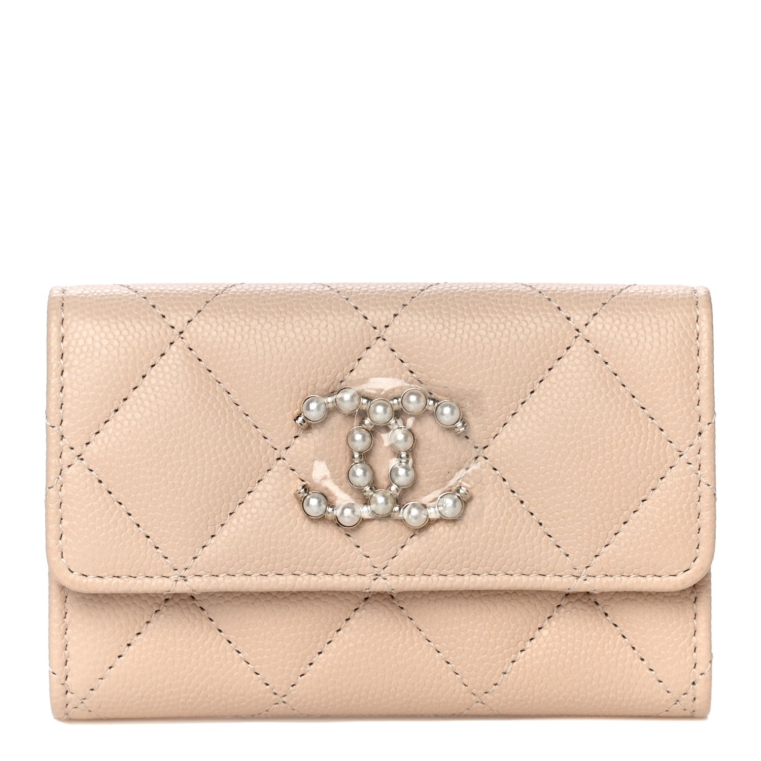 Chanel Caviar Pearl Quilted Coco Candy Flap Card Holder Beige 1 of 12