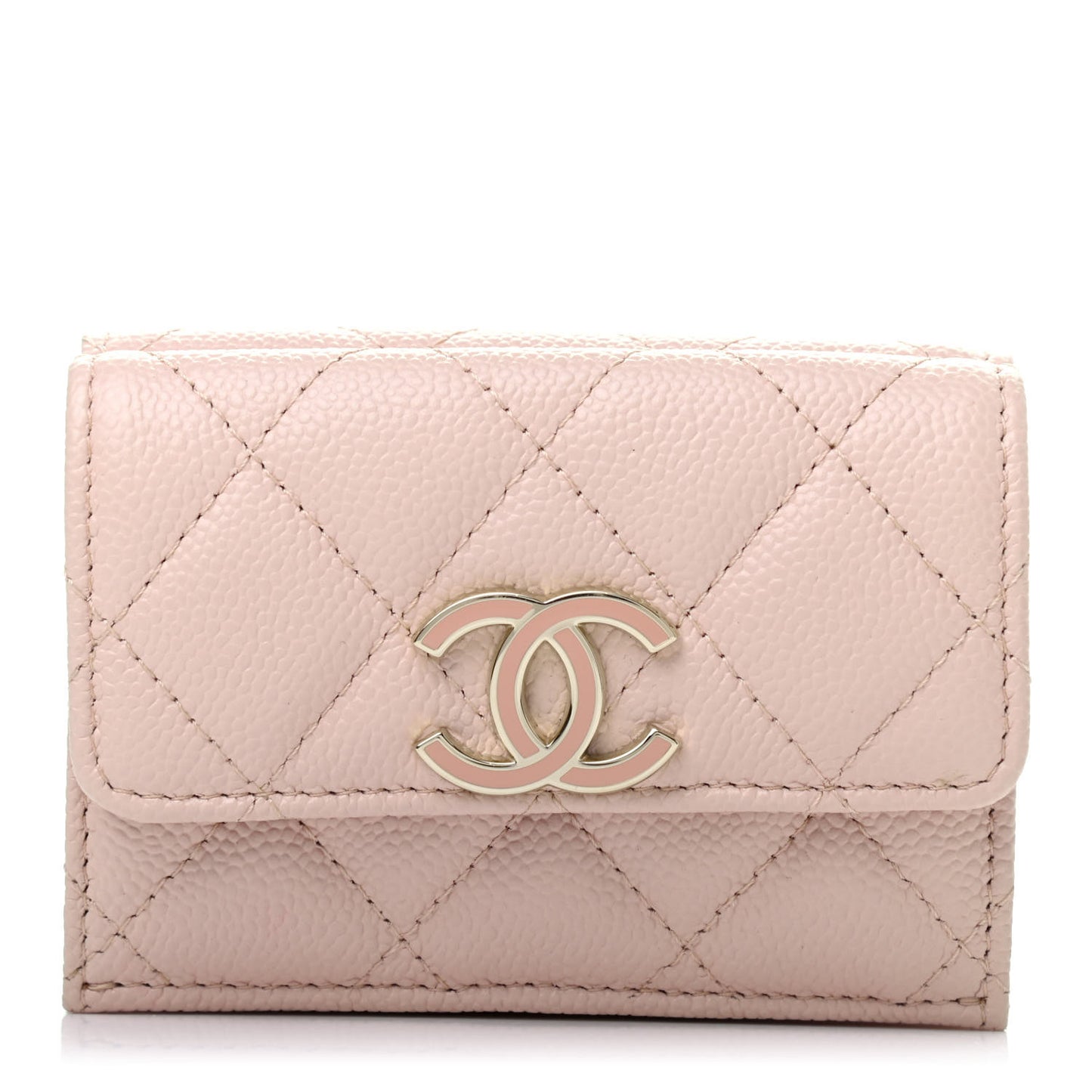 Caviar Quilted Double Flap Wallet Light Pink
