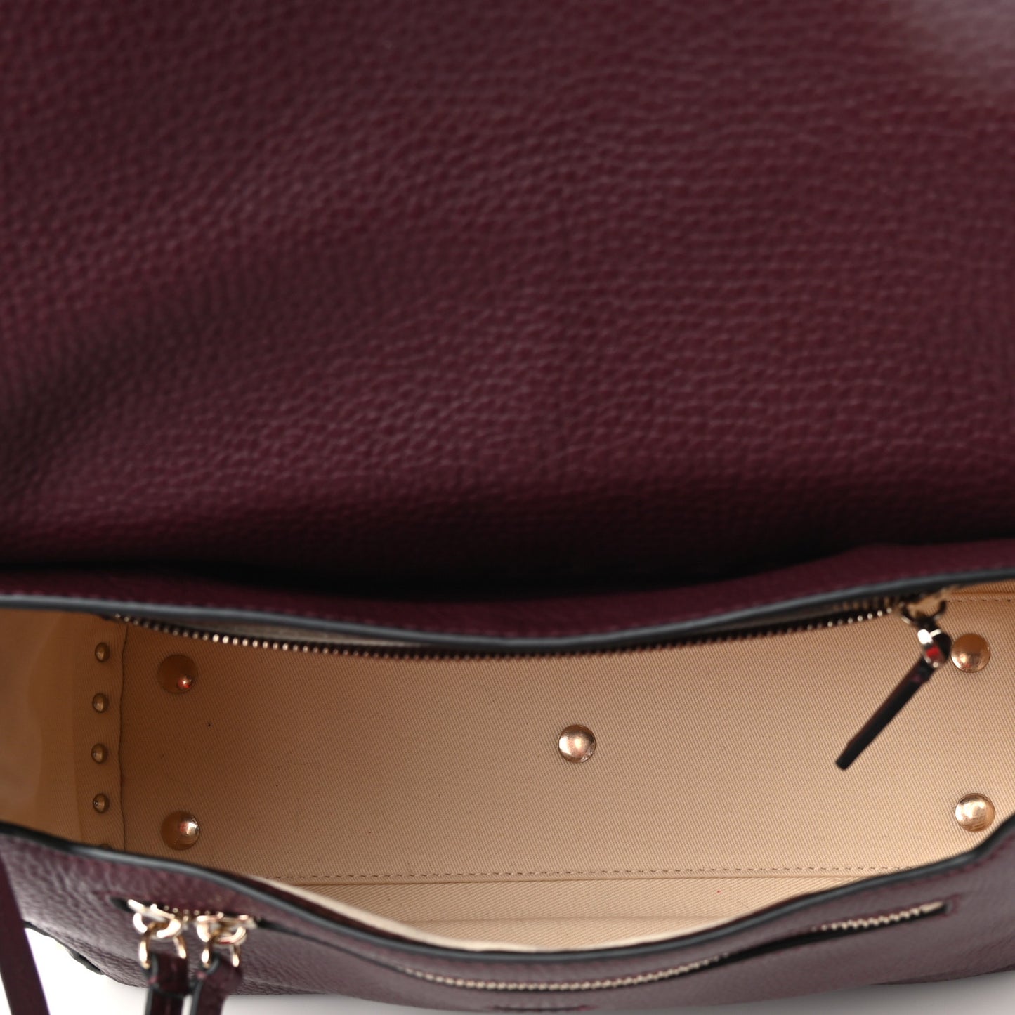 Pebbled Calfskin Rockstud Top Handle Shoulder Bag Rubin