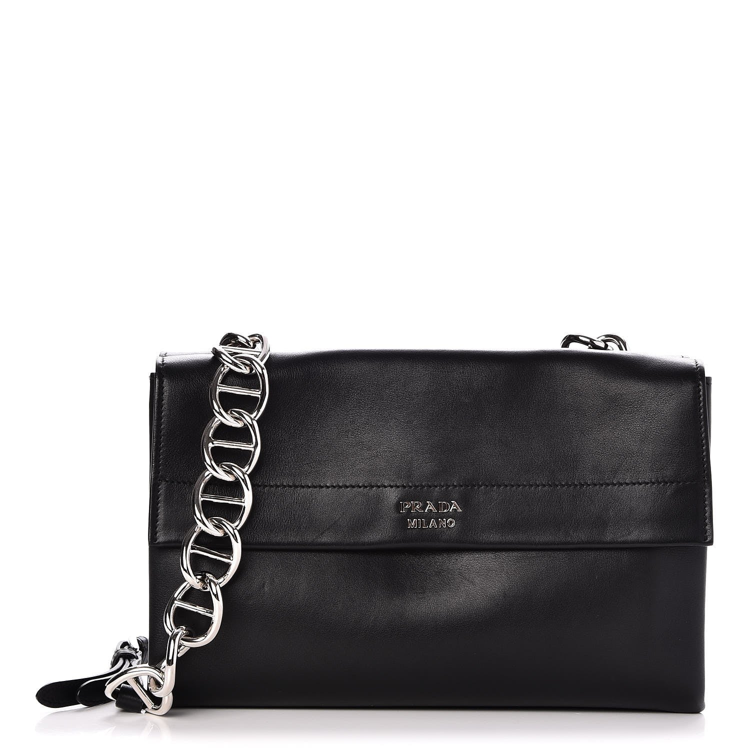 Prada Vitello Soft Chain Horizontal Shoulder Bag Nero Black 1 of 10