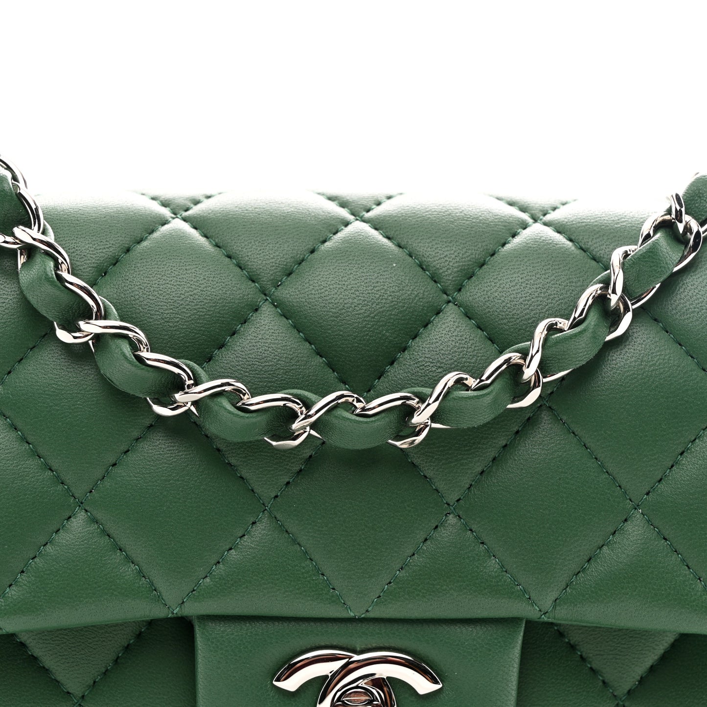 Lambskin Quilted Mini Rectangular Flap Dark Green