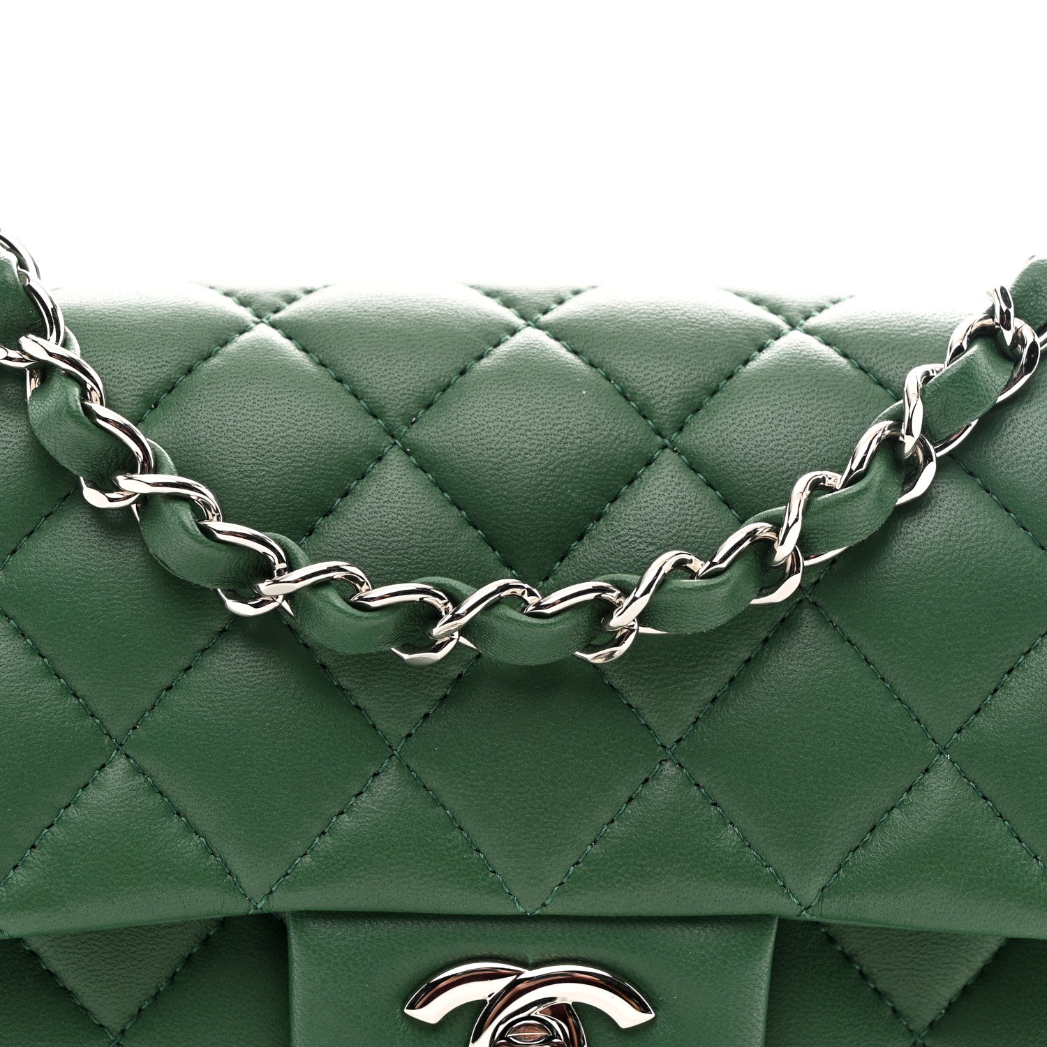 Chanel Lambskin Quilted Mini Rectangular Flap Dark Green 8 of 10