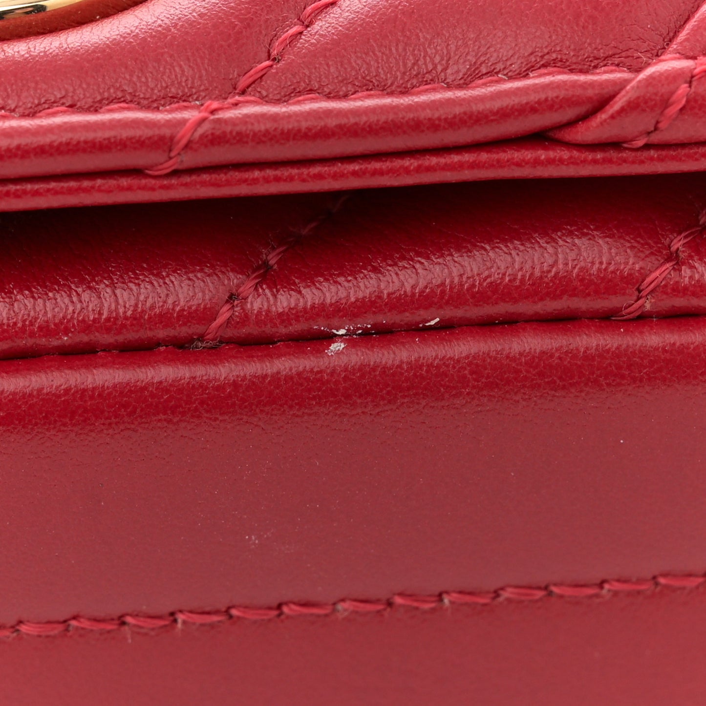 Calfskin Chevron Quilted Mini Statement Flap Red