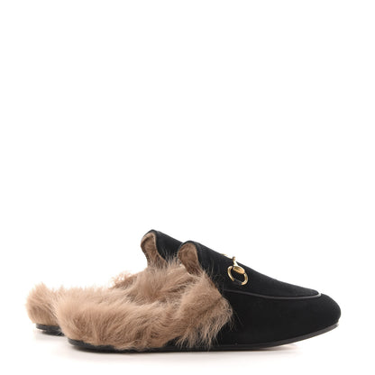Gucci Velvet Fur Womens Princetown Slippers 35.5 Black 4 of 8