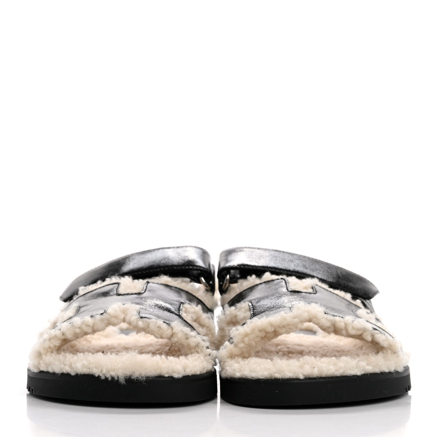 Glazed Nappa Woolskin Womens Chypre Sandals 36 Black Ecru