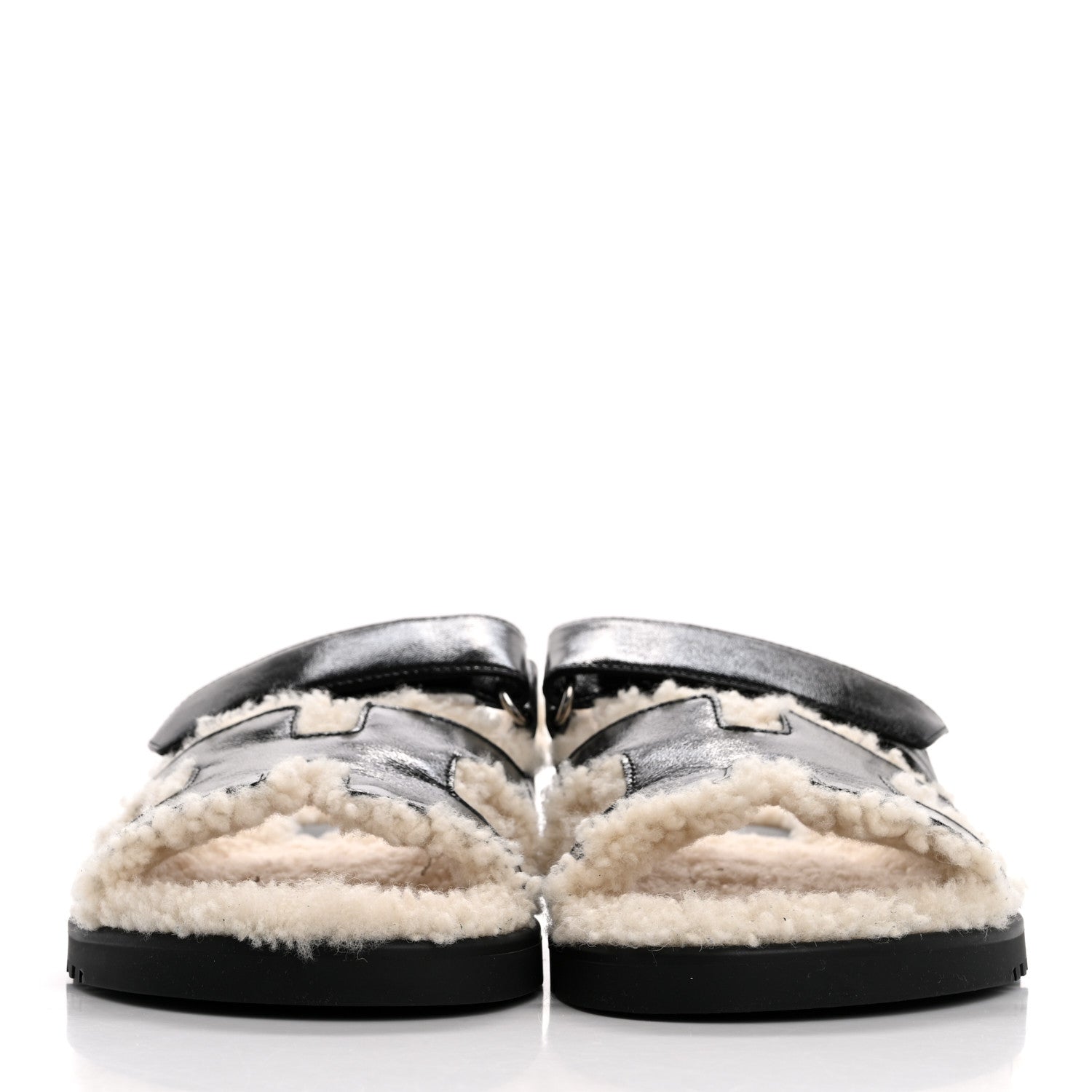 Hermes Glazed Nappa Woolskin Womens Chypre Sandals 36 Black Ecru 3 of 10