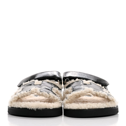 Hermes Glazed Nappa Woolskin Womens Chypre Sandals 36 Black Ecru 3 of 10
