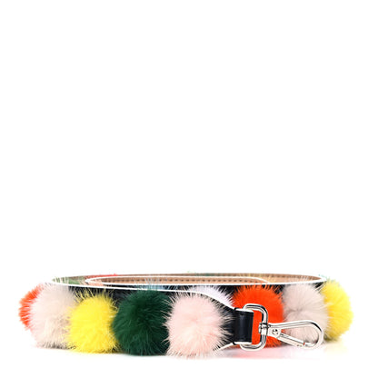 Fendi Vitello Dolce Mink Fur Bi-Color Pom Pom Strap You Black Makeup Multicolor 1 of 10