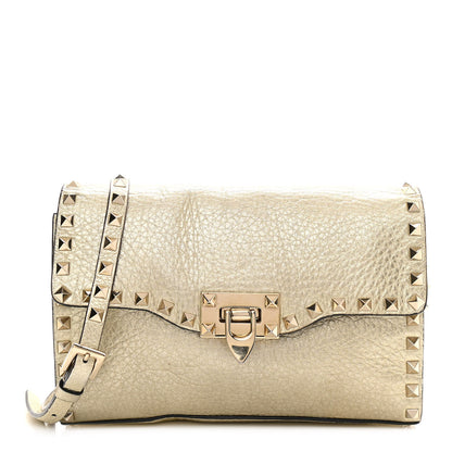 Valentino Garavani Metallic Pebbled Calfskin Medium Rockstud Flip Lock Crossbody Bag Platino 1 of 10