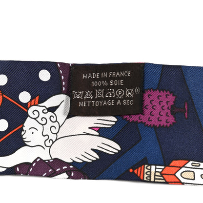 Hermes Silk Les Nouveaux Amoureux de Paris Twilly Marine Violet White 2 of 4