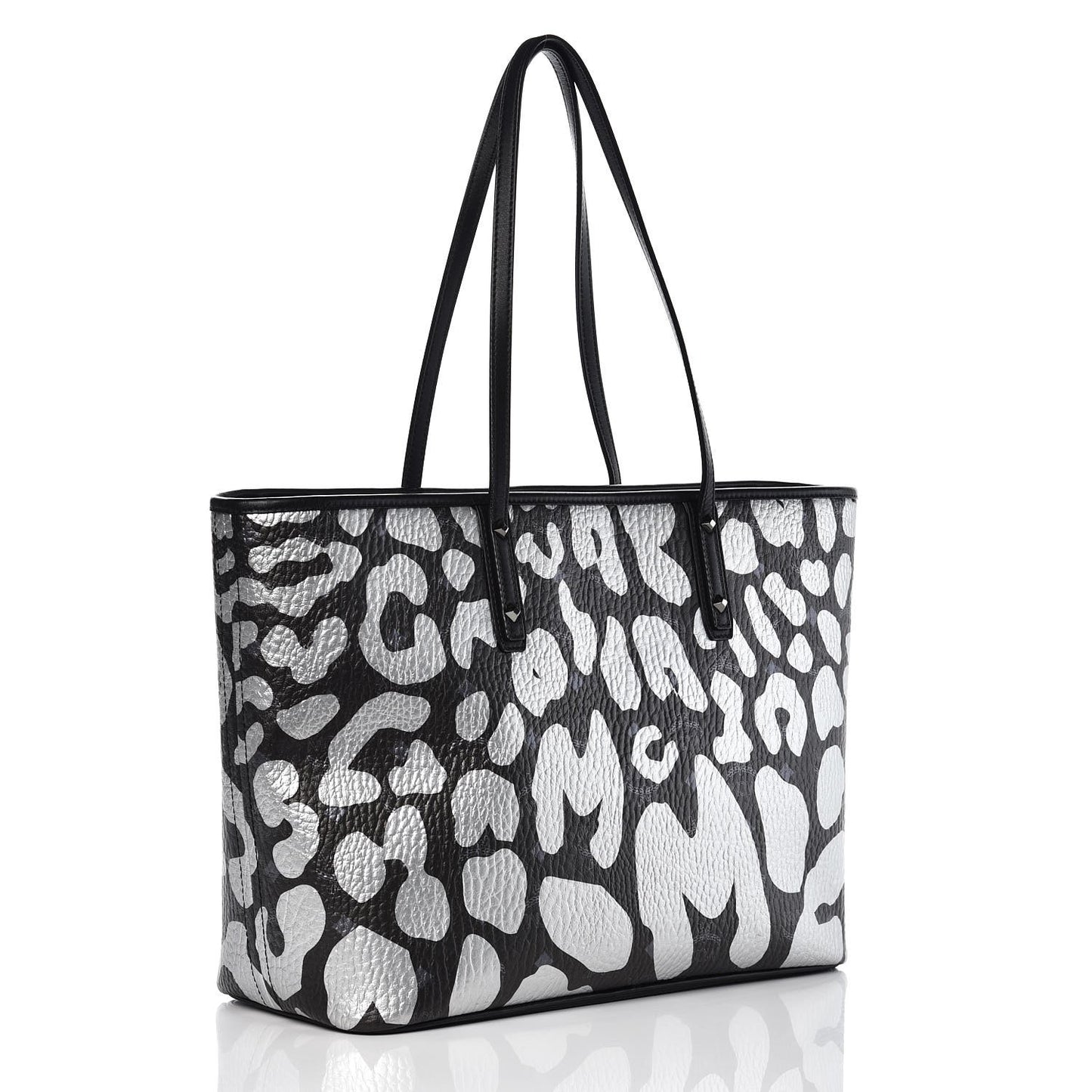 Visetos Metallic Leopard Print Medium Anya Shopper Tote Black