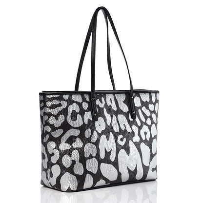 MCM Visetos Metallic Leopard Print Medium Anya Shopper Tote Black 3 of 10
