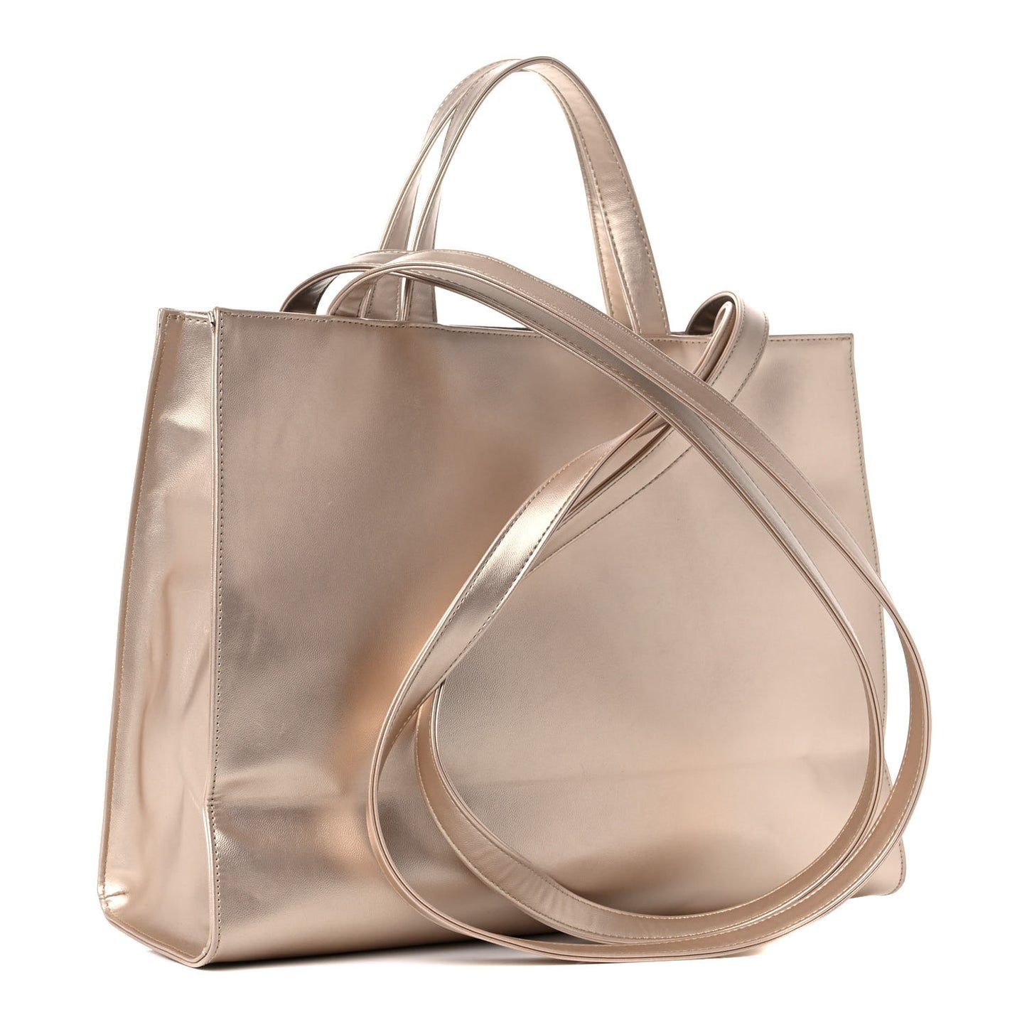 Metallic Vegan Leather Medium Shopping Bag Gold