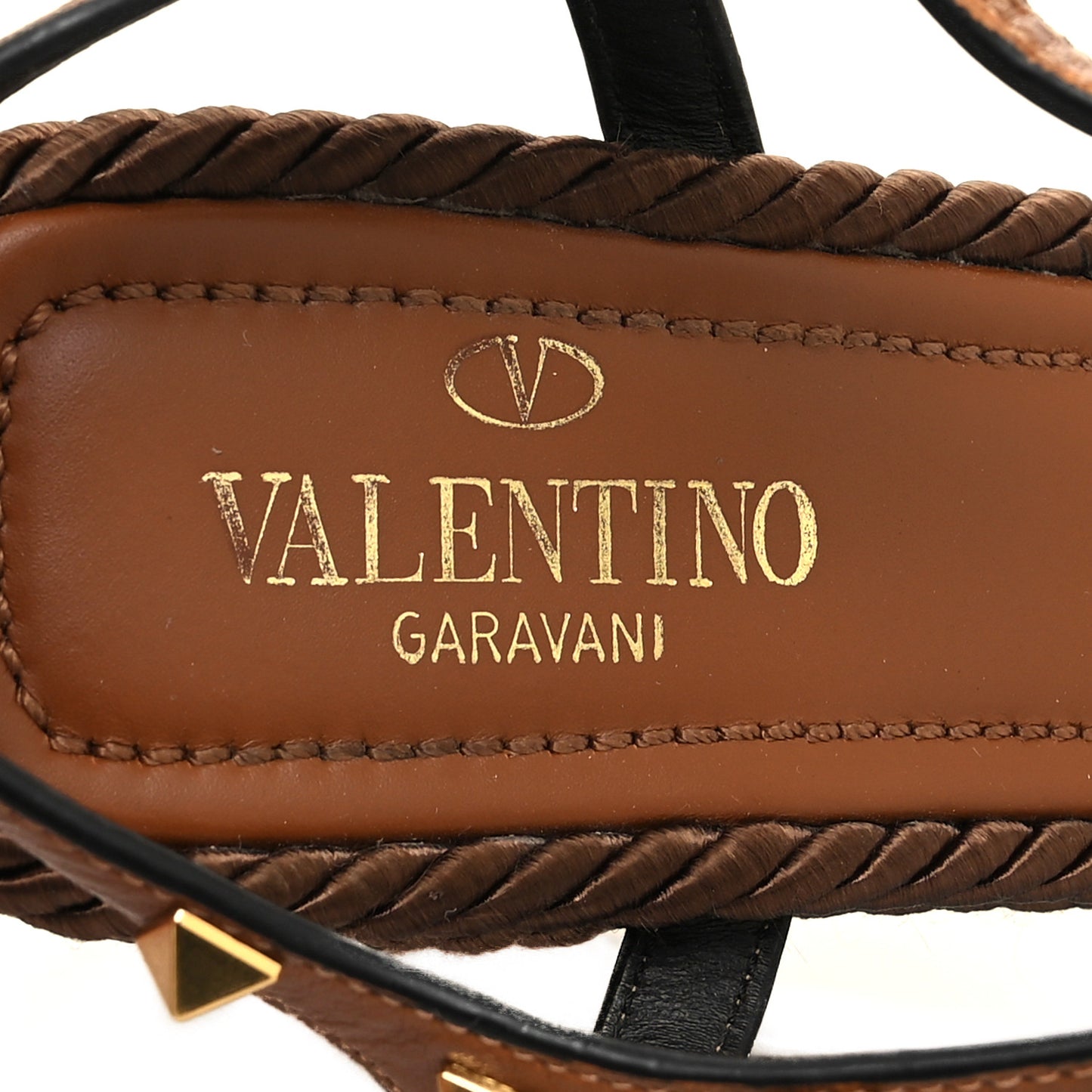 Calfskin Rockstud Torchon Espadrille 25/115mm Wedge Sandals 39 Cuoio