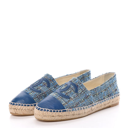 Chanel Tweed Lambskin CC Espadrilles 38 Blue Green 3 of 9