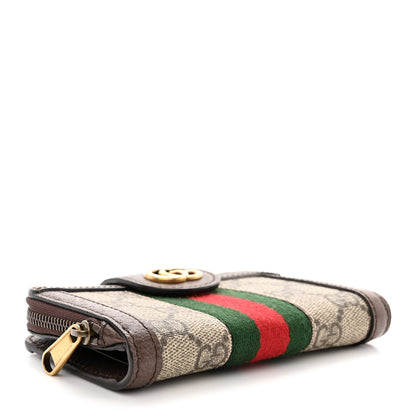 Gucci GG Supreme Monogram Textured Dollar Calfskin Web Ophidia Overlay Zip Around Card Case Wallet Beige Ebony New Acero 4 of 12