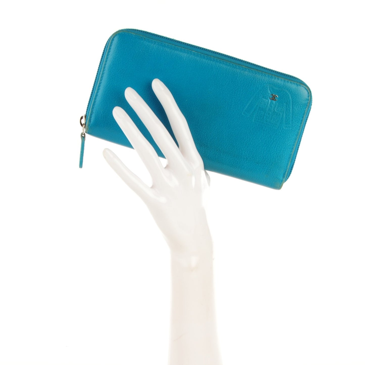 Goatskin Embossed Jacket Zip Around Wallet Blue