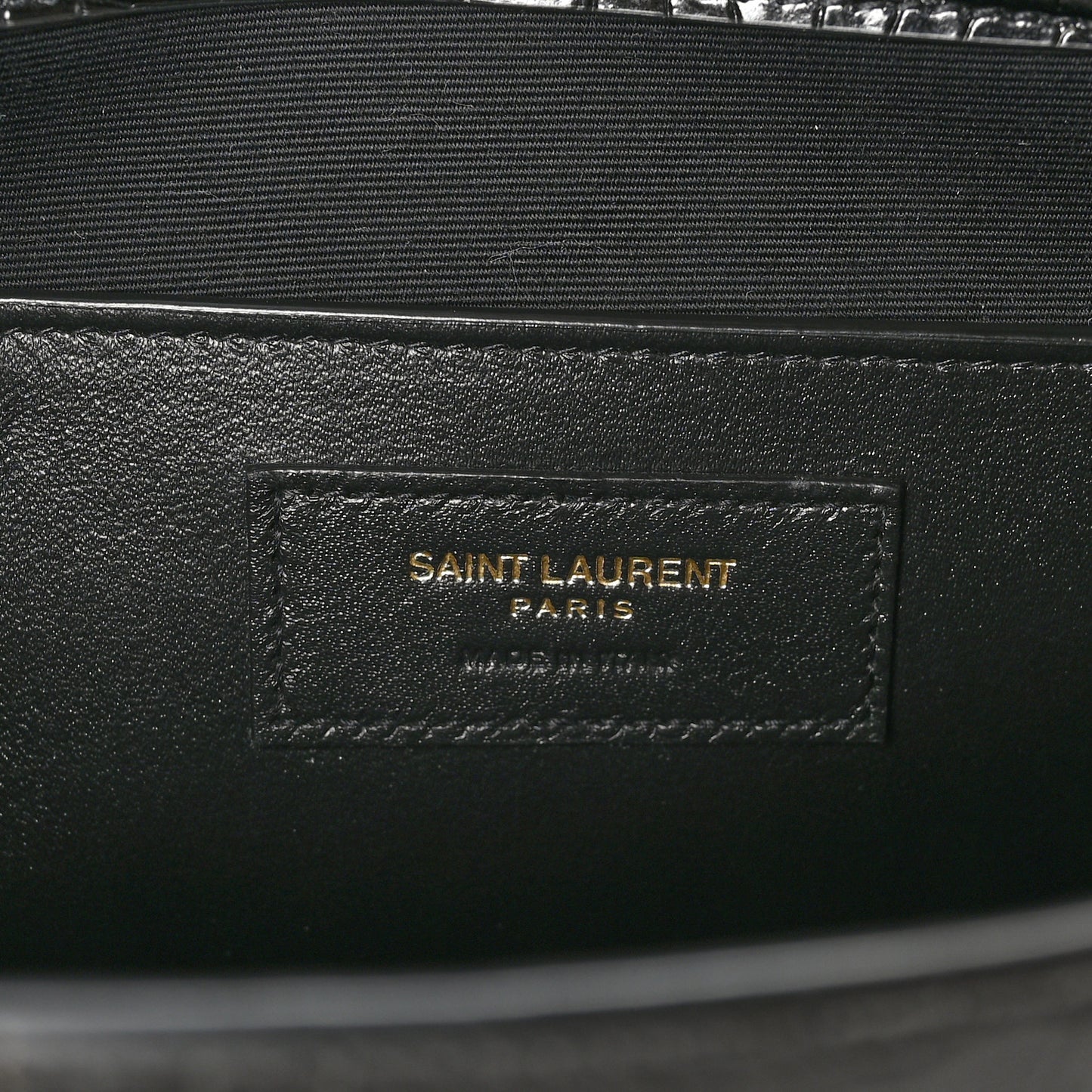 Shiny Calfskin Crocodile Embossed Manhattan Baguette Black