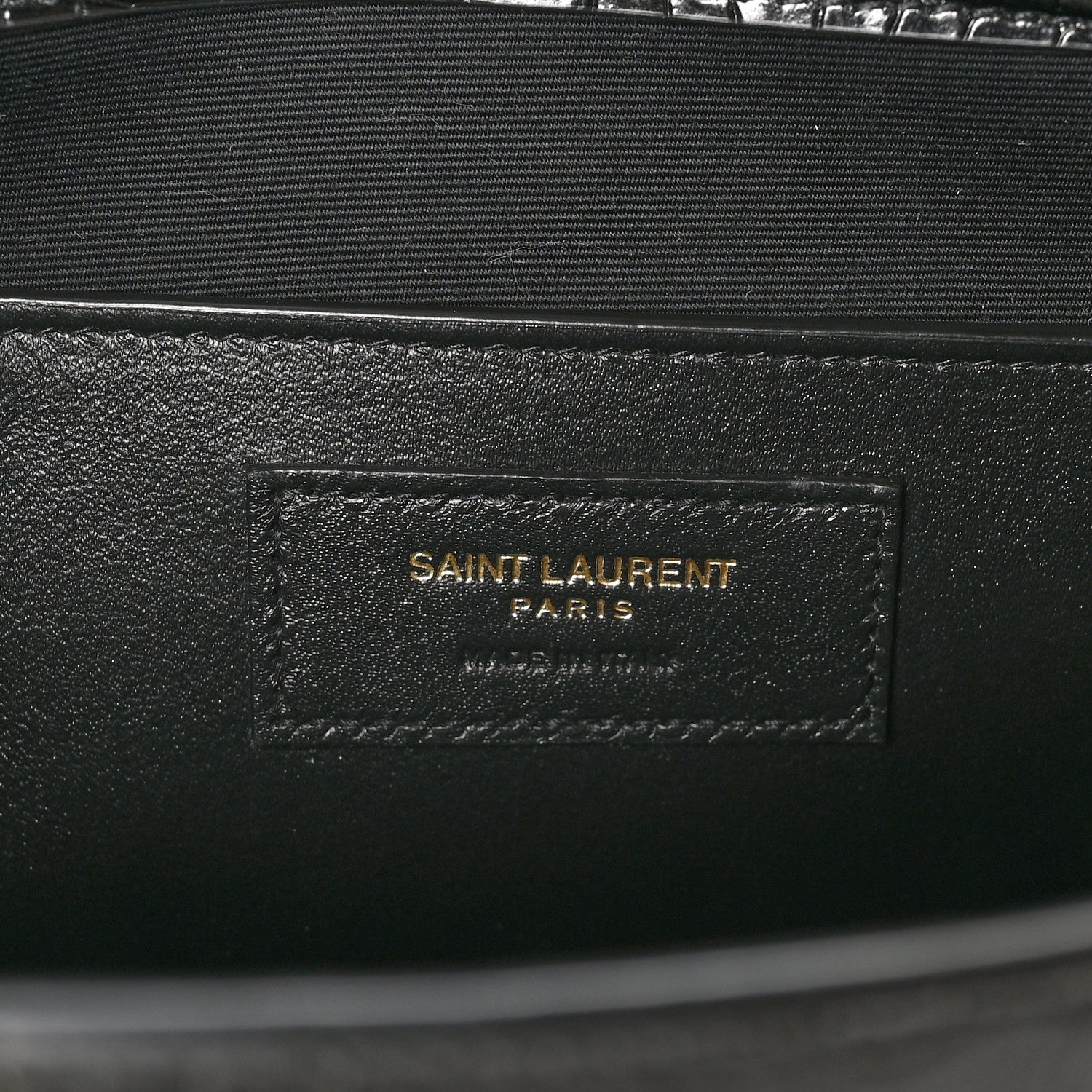 Saint Laurent Shiny Calfskin Crocodile Embossed Manhattan Baguette Black 6 of 10