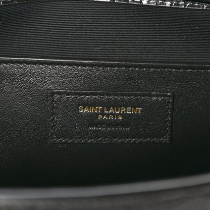 Saint Laurent Shiny Calfskin Crocodile Embossed Manhattan Baguette Black 6 of 10
