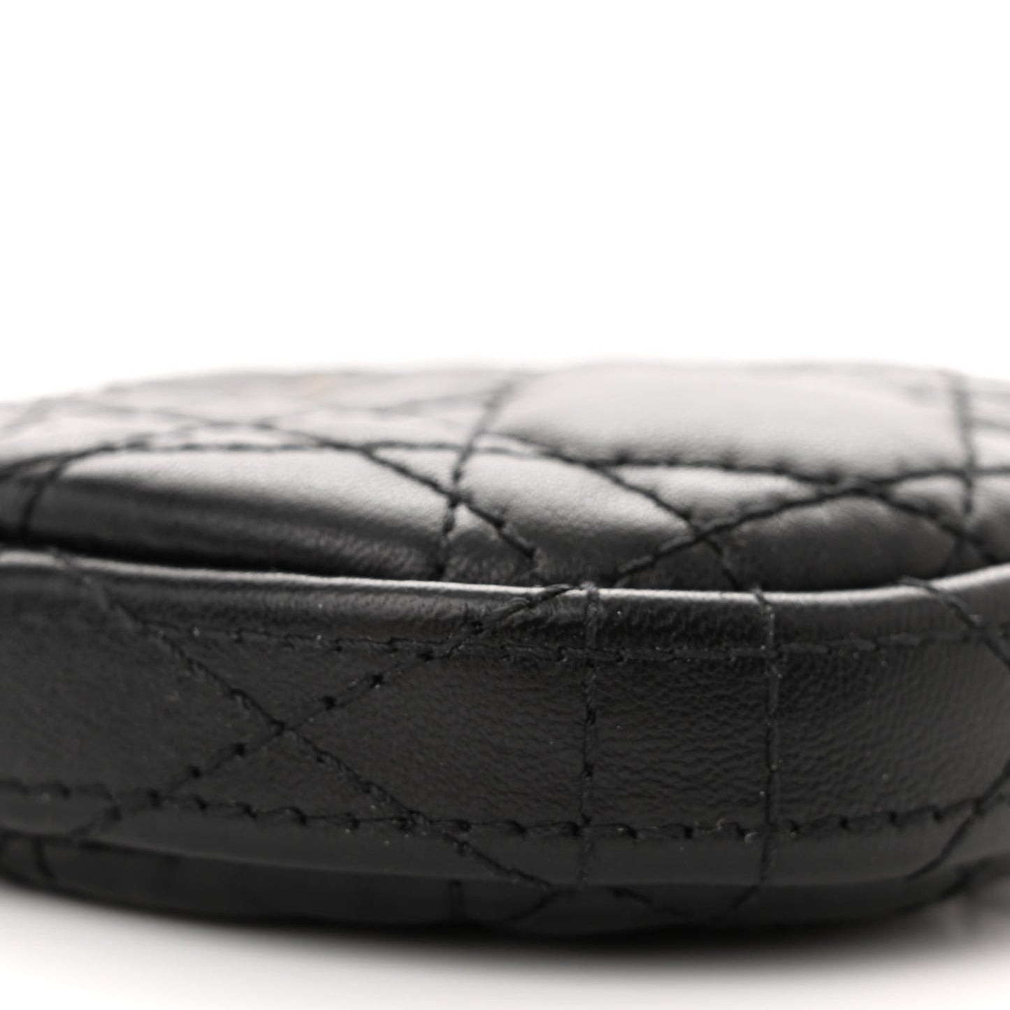 Lambskin Mini Cannage Round Caro Crossbody Pouch Black