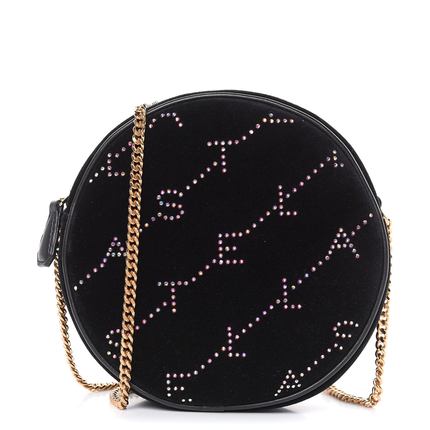 Velvet Crystal Monogram Mini Round Crossbody Bag Black