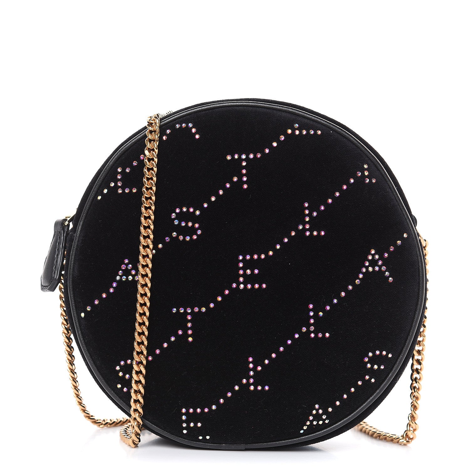 Stella McCartney Velvet Crystal Monogram Mini Round Crossbody Bag Black 1 of 8
