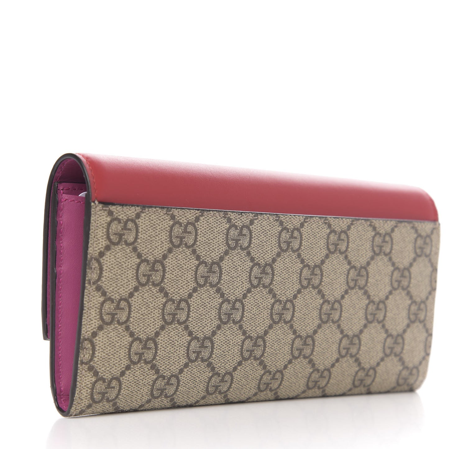 GG Supreme Monogram Calfskin Continental Wallet Beige Ebony Hibiscus Red New Rosette