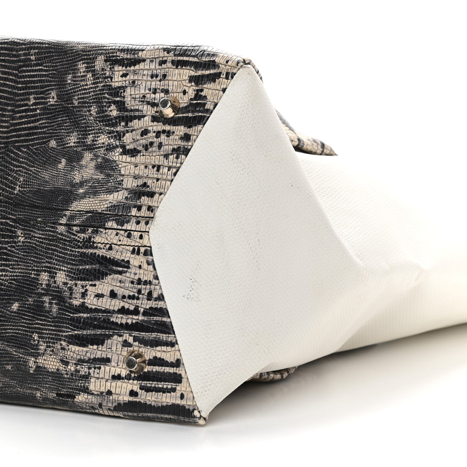 Lanvin Lizard Effect Calfskin Moon River Tote Black White 9 of 9