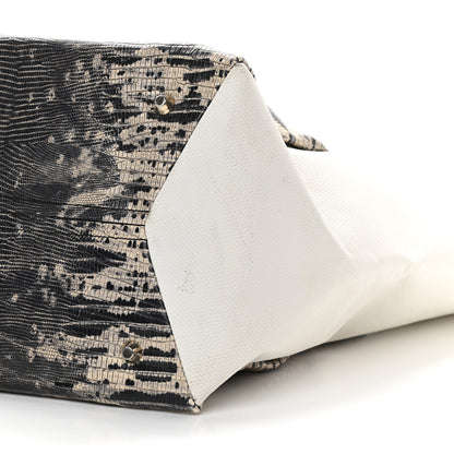 Lanvin Lizard Effect Calfskin Moon River Tote Black White 9 of 9