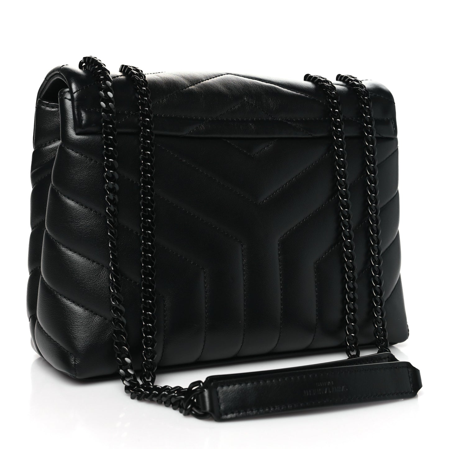 Calfskin Y Quilted Monogram Monochrome Small Loulou Chain Satchel Black