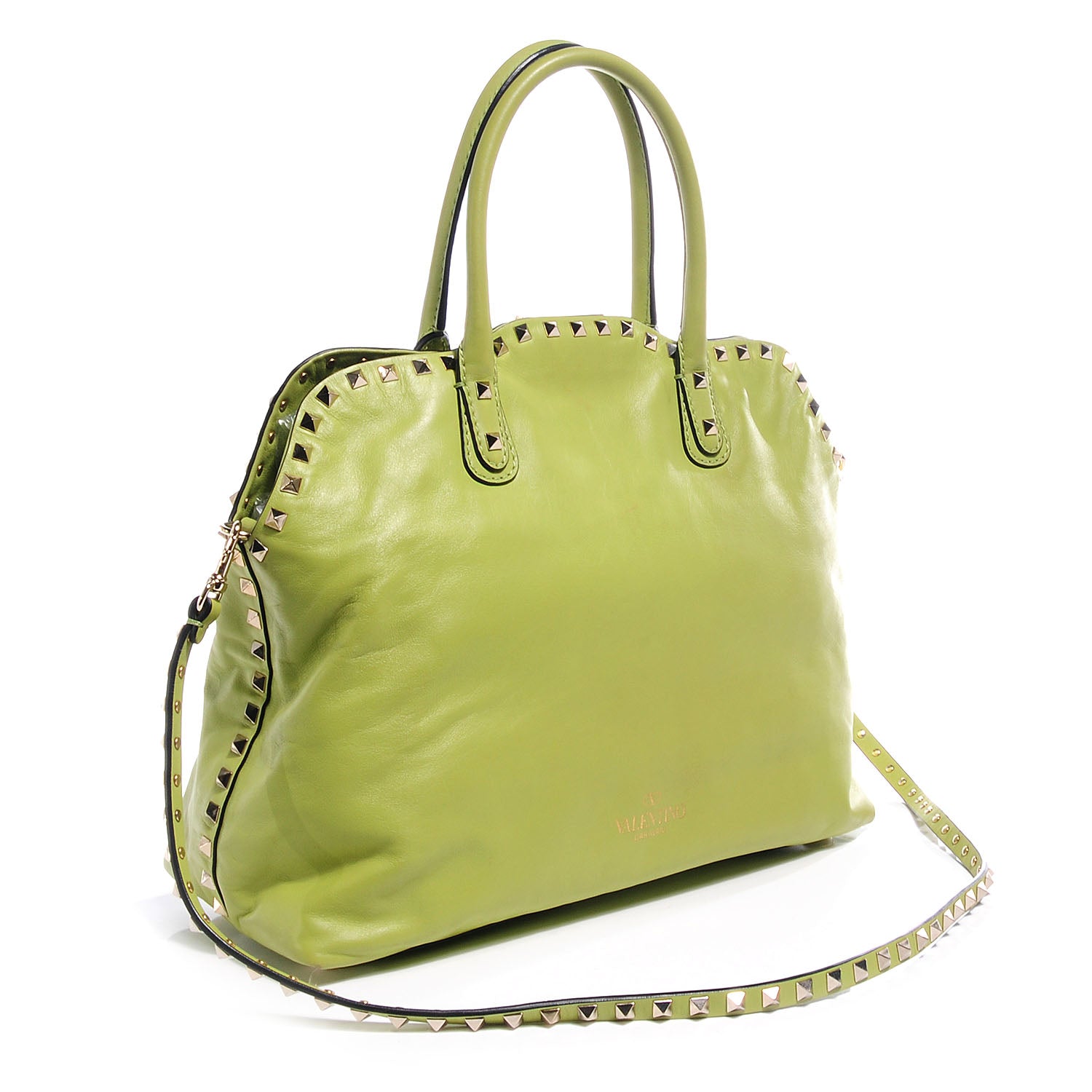 Valentino Garavani Leather Rockstud Dome Satchel Green 3 of 7
