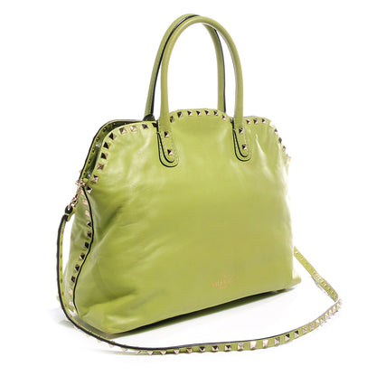 Valentino Garavani Leather Rockstud Dome Satchel Green 3 of 7