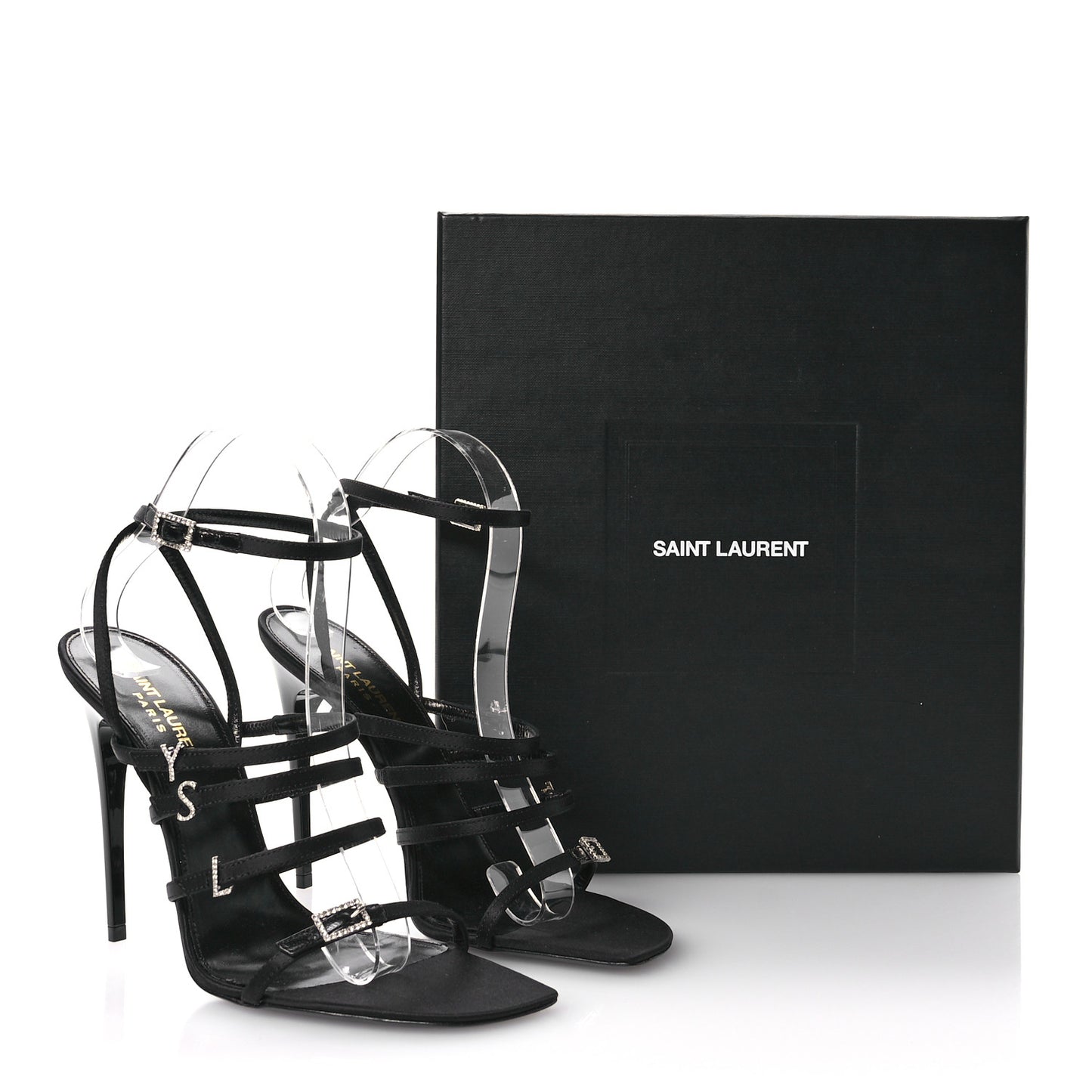 Crepe Satin Crystal Logo Jerry 110 Ankle Strap Sandals 38.5 Black