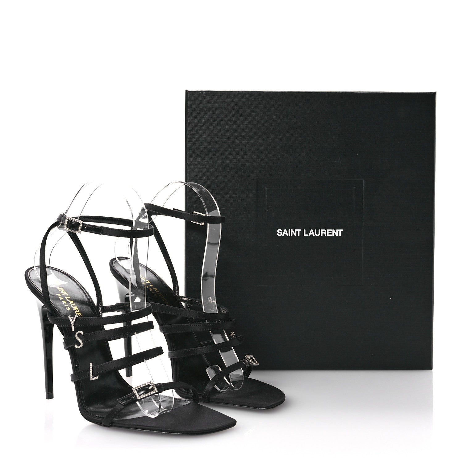 Saint Laurent Crepe Satin Crystal Logo Jerry 110 Ankle Strap Sandals 38.5 Black 8 of 8