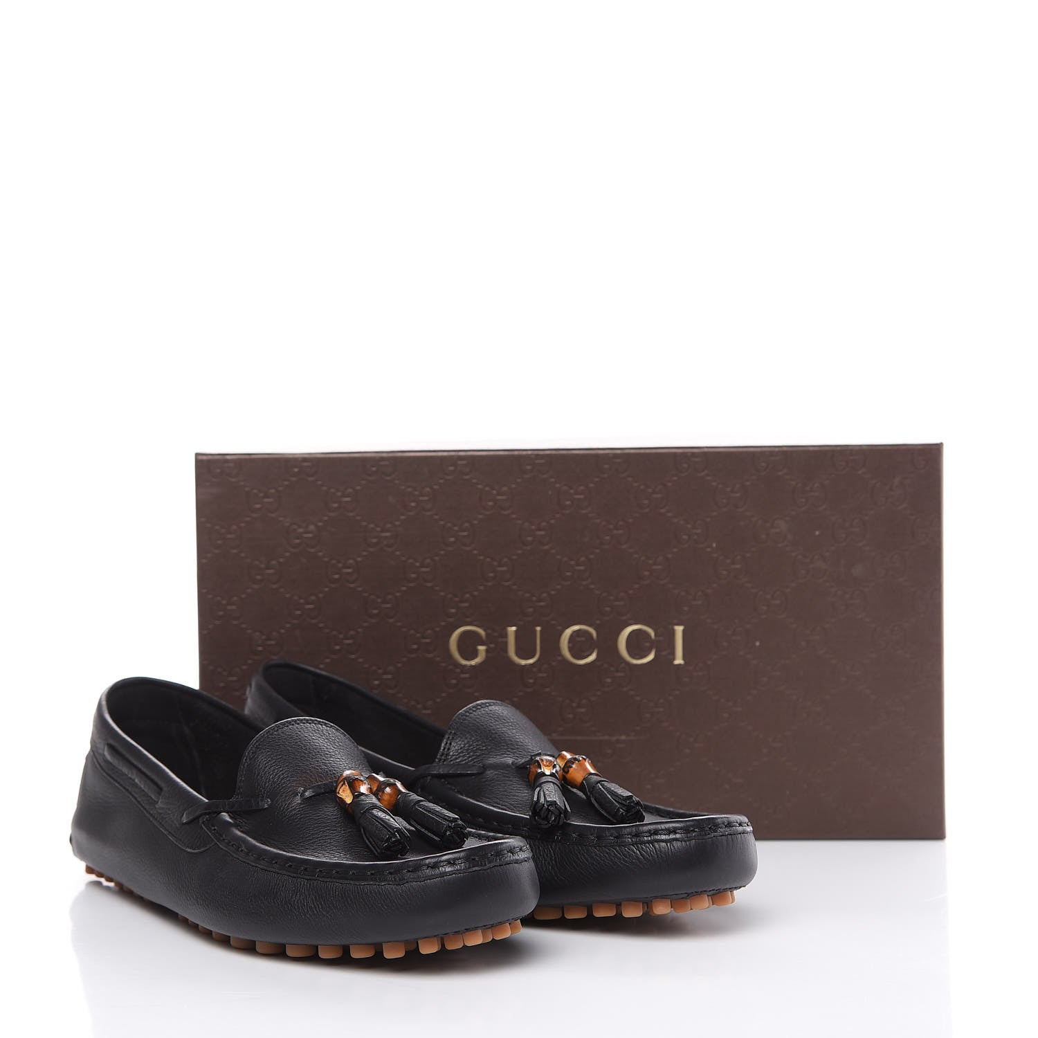 Gucci Hebron Calfskin Womens Bamboo Tassel Driver Loafers 38.5 Black 10 of 10