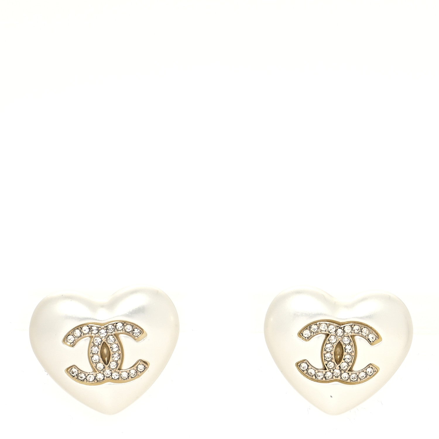 Chanel Pearl Crystal CC Heart Earrings Gold 1 of 4