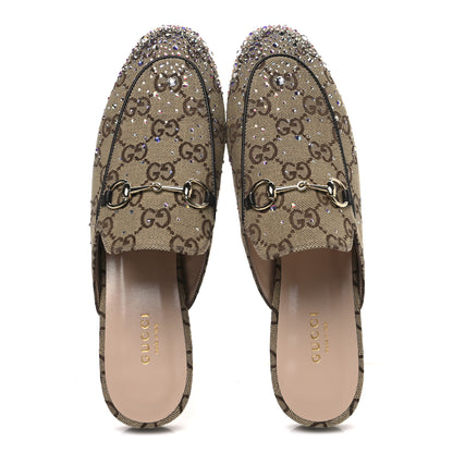 Gucci Crystal Canvas GG Monogram Nappa Womens Princetown Slippers 38 Beige Ebony New Acero 2 of 11