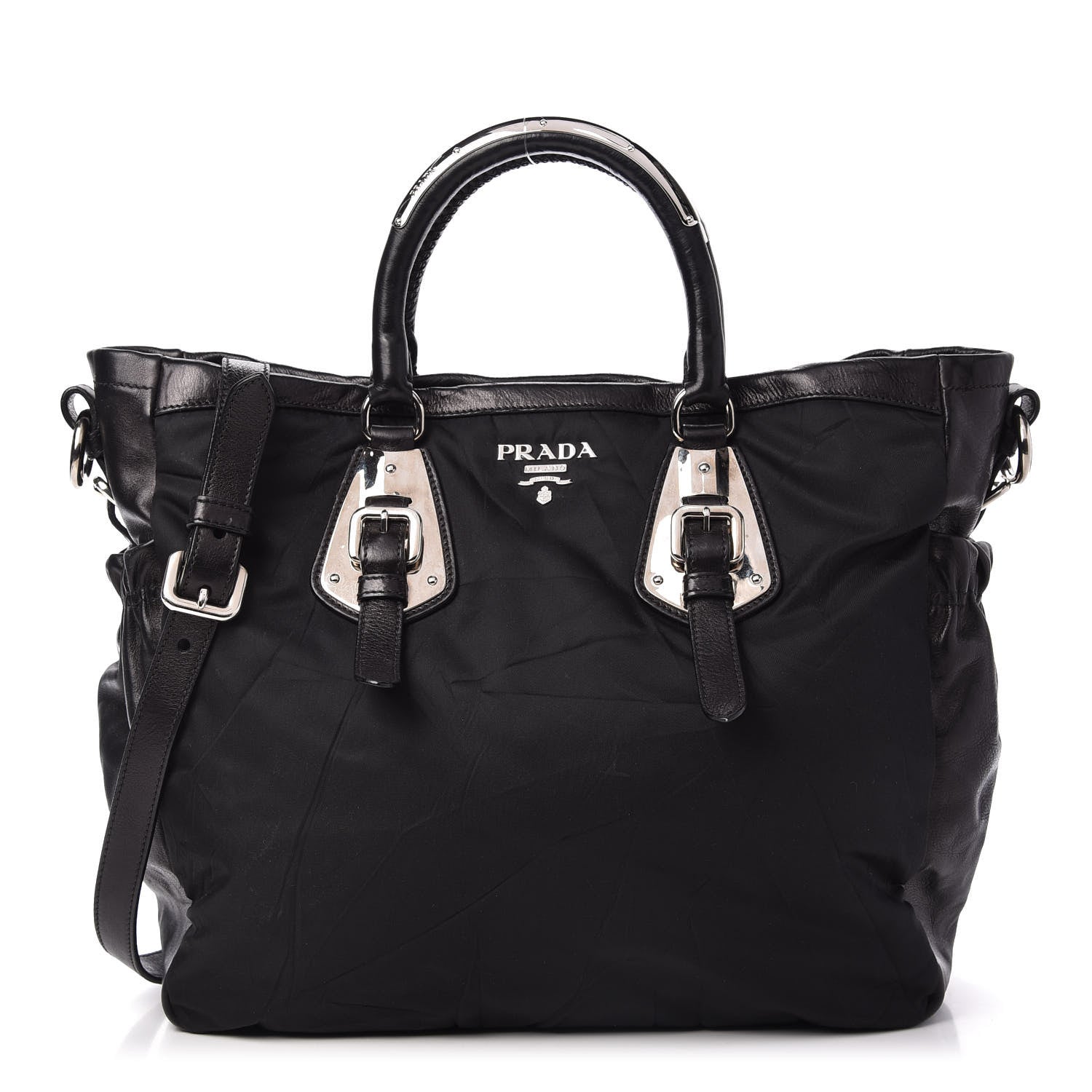 Prada Tessuto Nylon Soft Calfskin Tote Black 1 of 11
