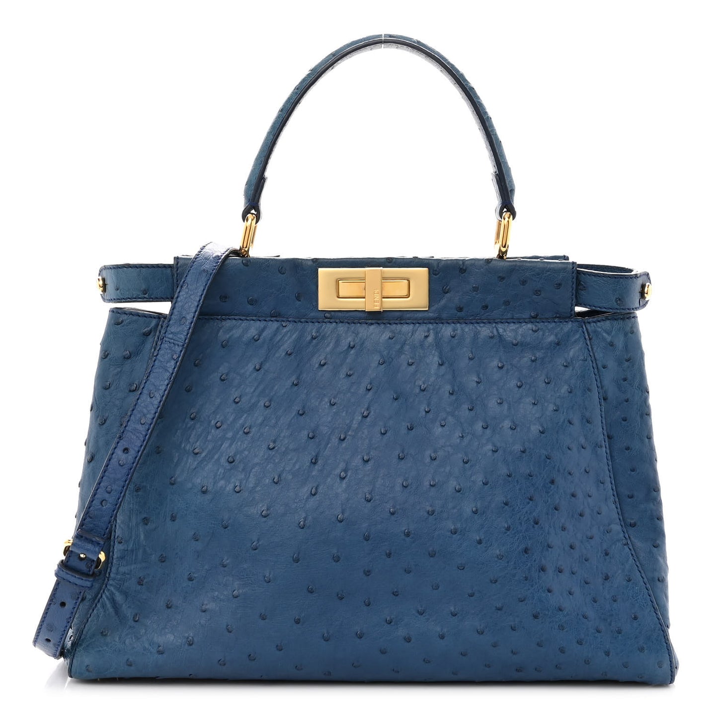 Ostrich Shiny Nappa Medium Peekaboo Iconic Satchel Blue