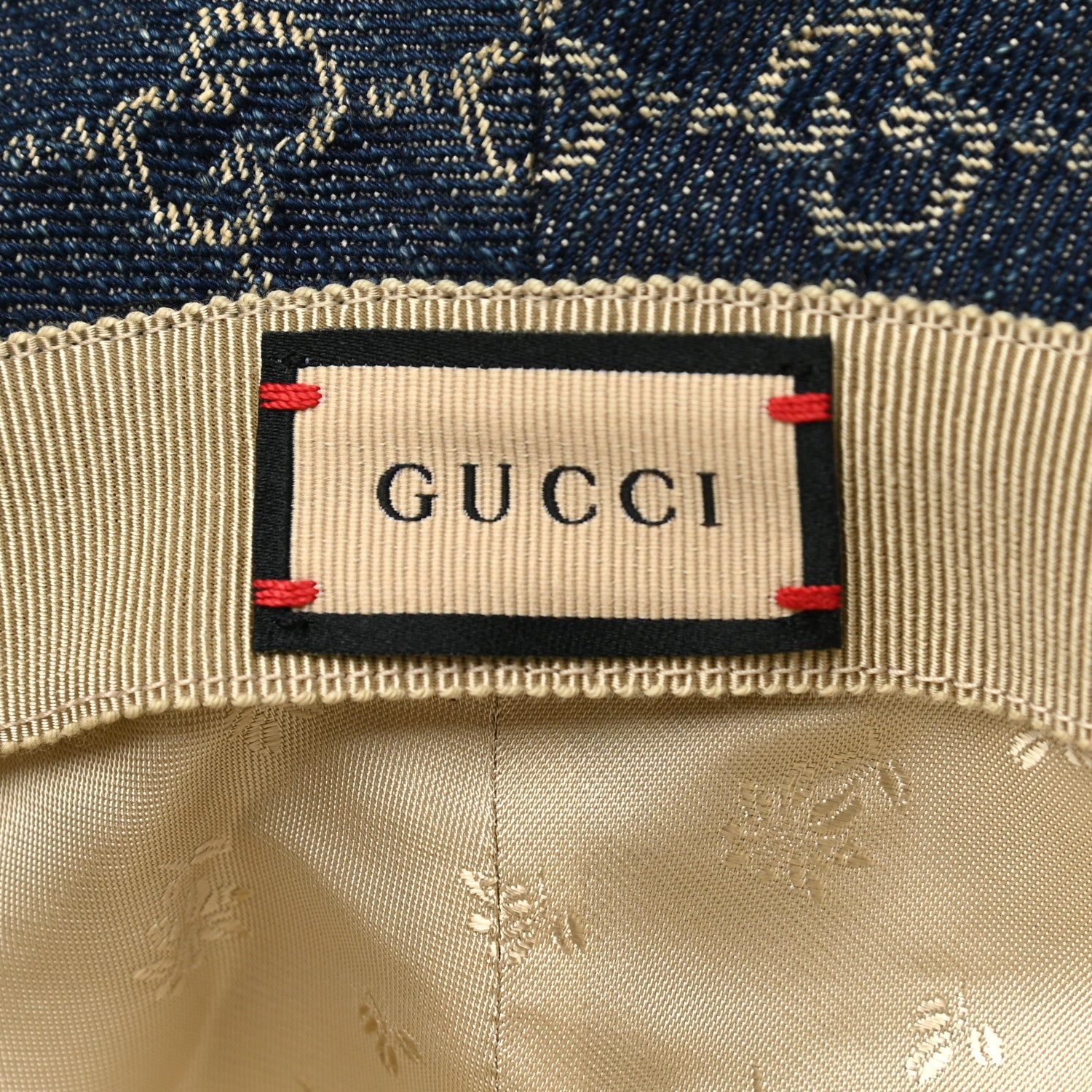 Gucci Washed Jacquard Denim Nappa GG Monogram Oscar Bucket Hat XXL Denim Cuir 8 of 10