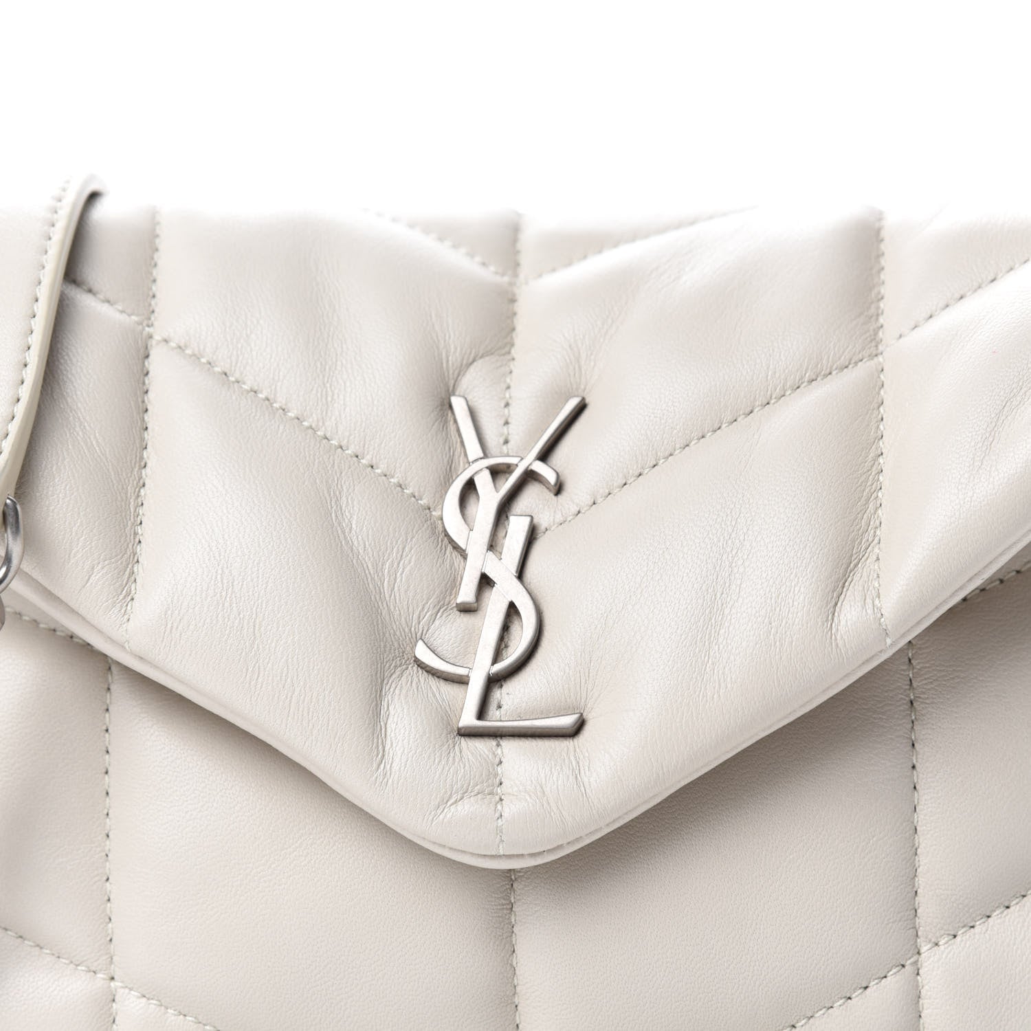 Saint Laurent Lambskin Quilted Toy Loulou Puffer Monogram Chain Satchel Blanc Vintage 11 of 12