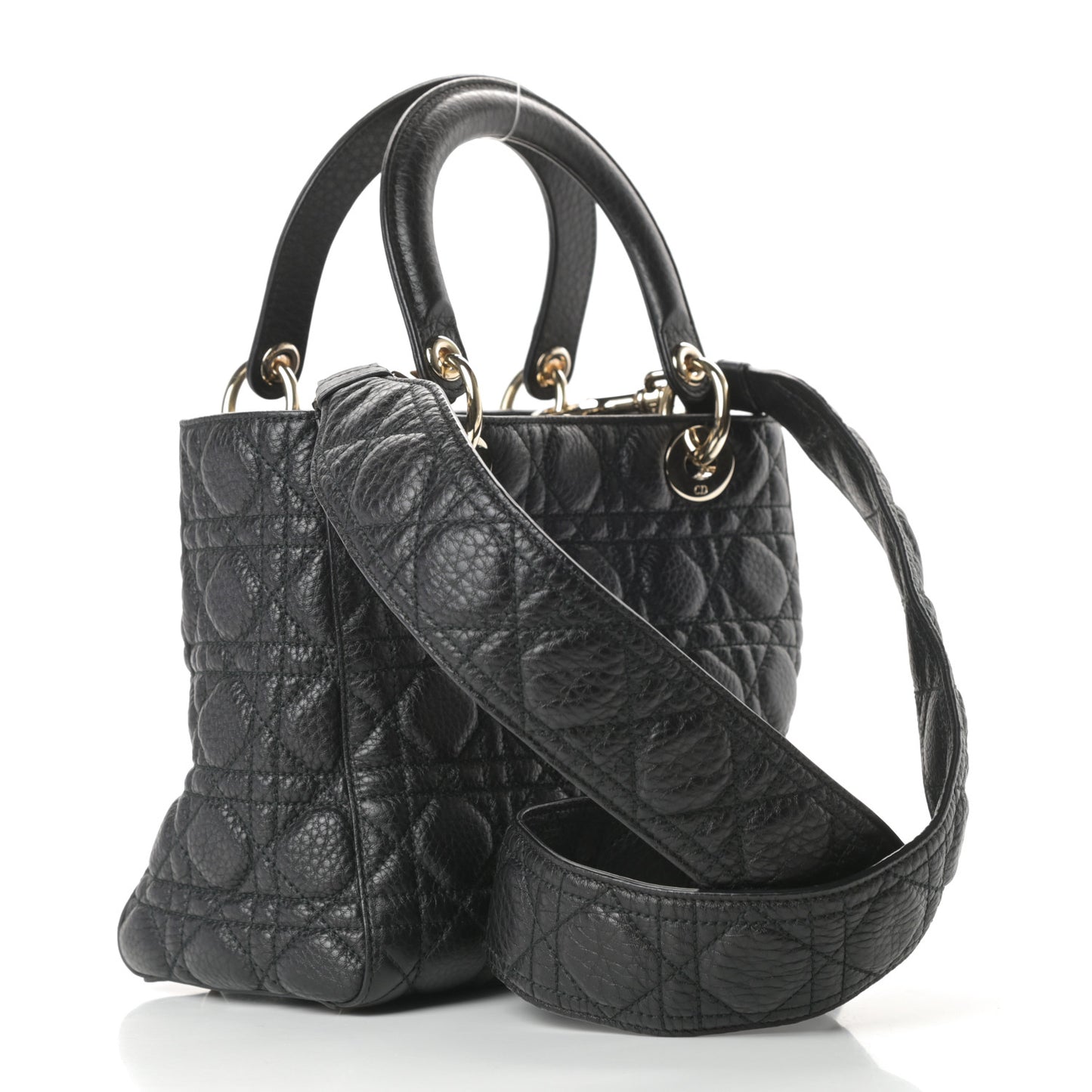 Grained Calfskin Cannage Medium Supple Lady Dior Black