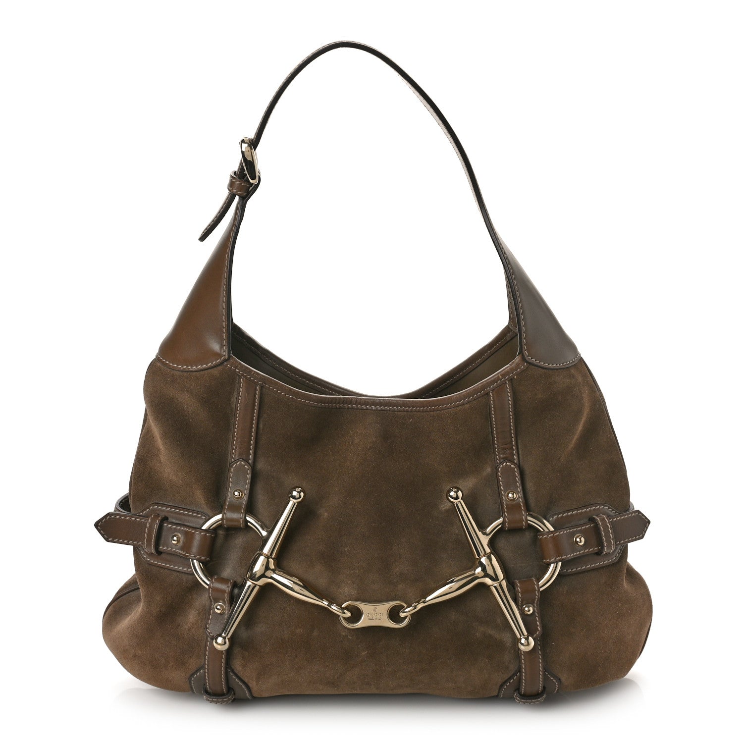 Gucci Suede Calfskin Large Horsebit 85th Anniversary Hobo Brown 1 of 9