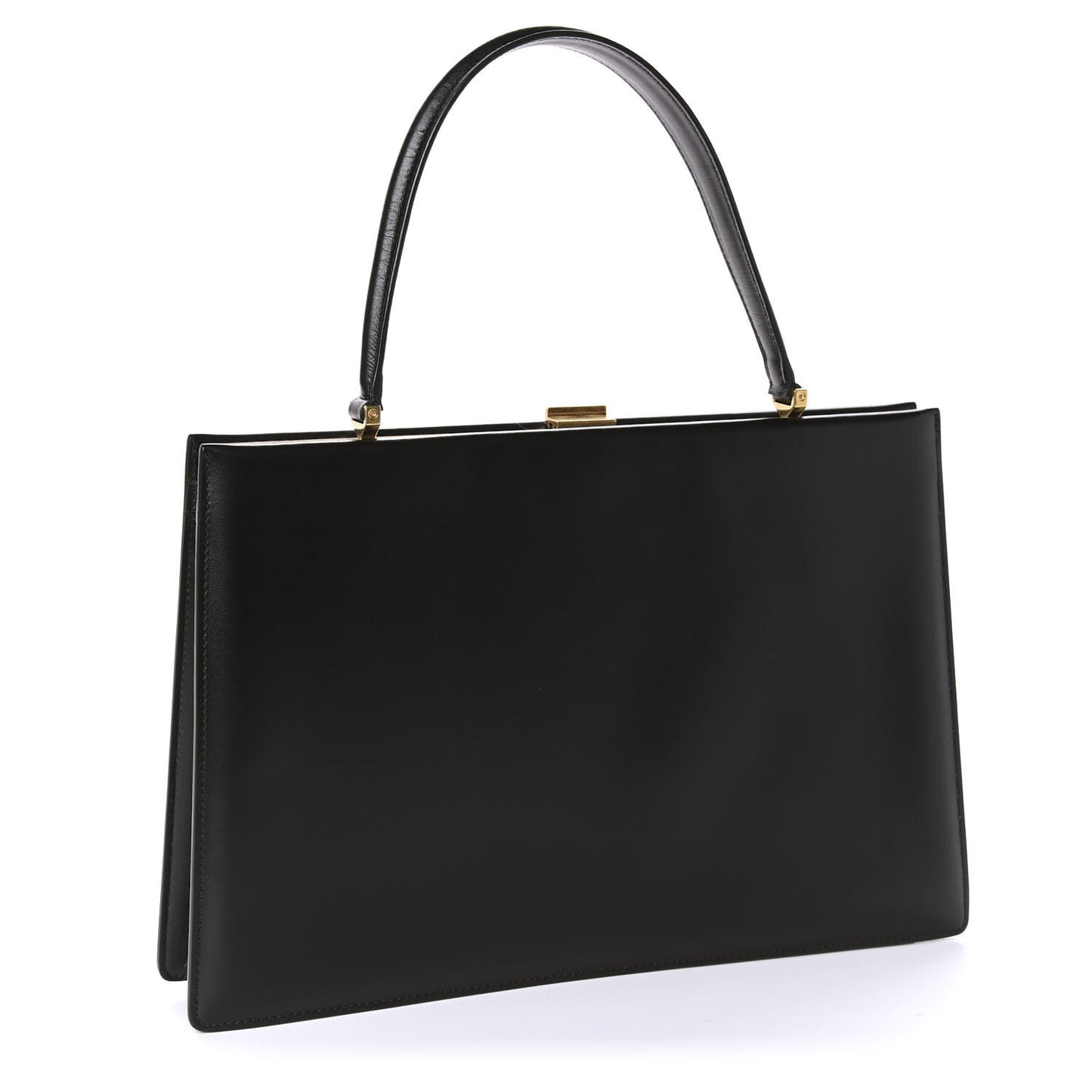 Box Calfskin Medium Clasp Bag Black