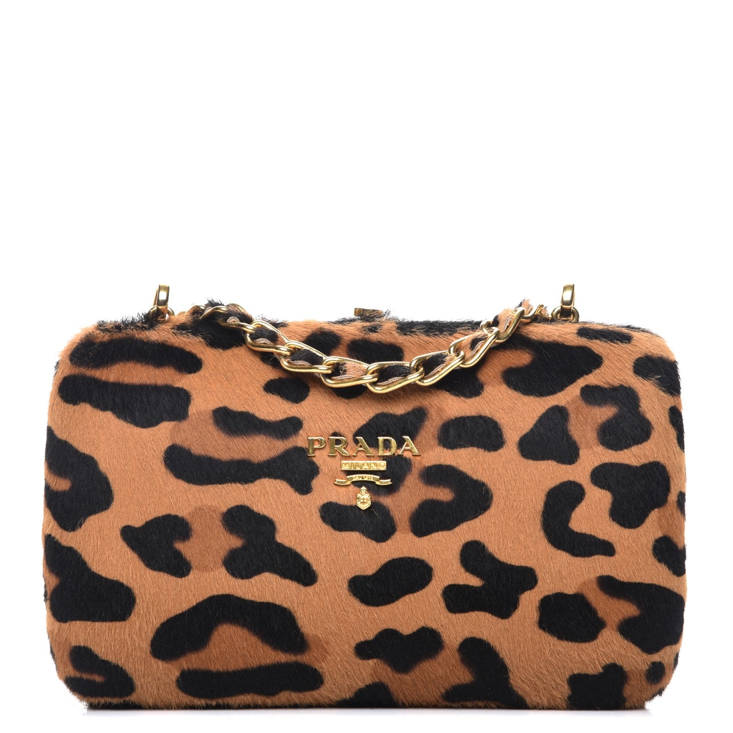 Prada Calf Hair Leopard Print Chain Clutch Miele 1 of 13
