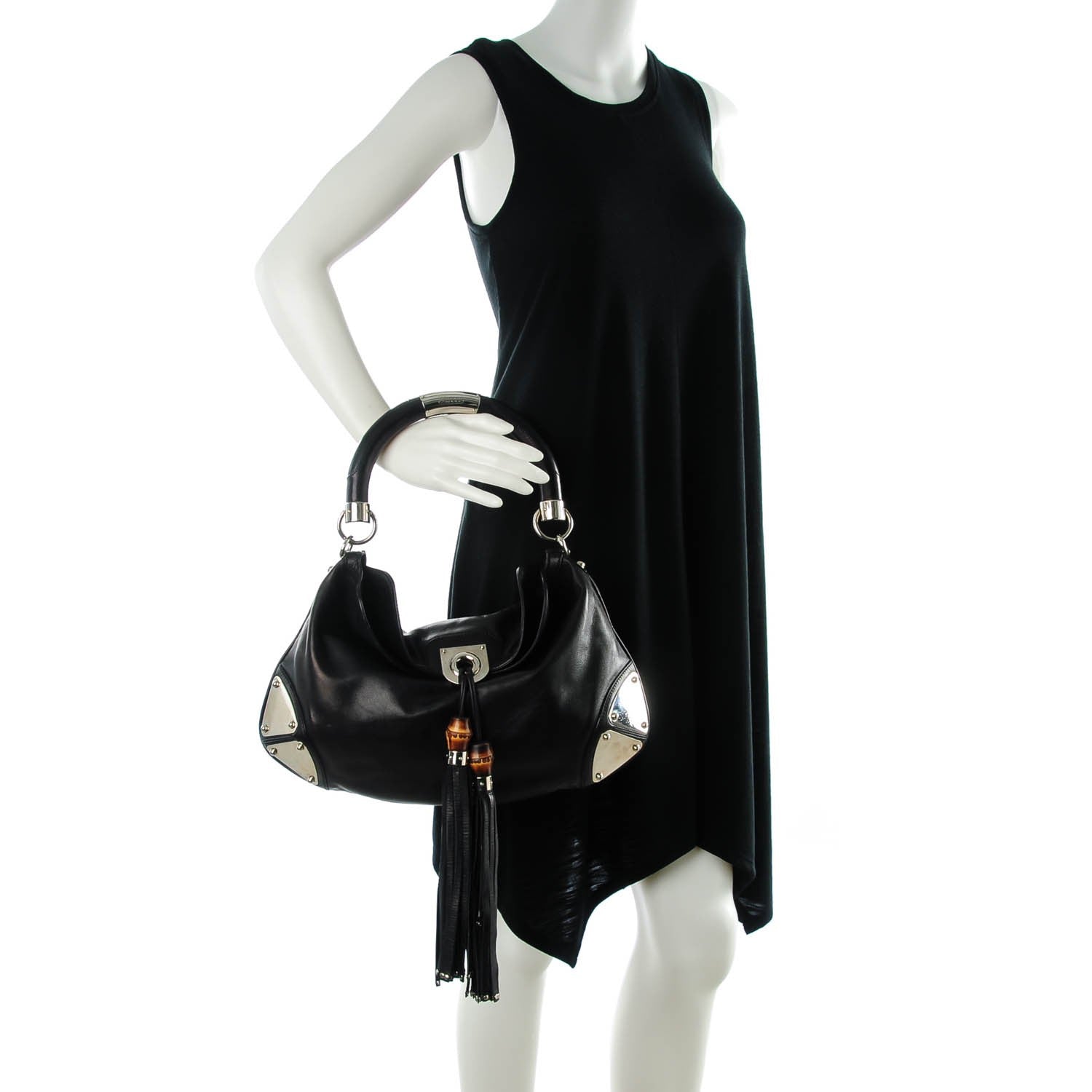 Gucci Calfskin Medium Indy Top Handle Hobo Black 2 of 7