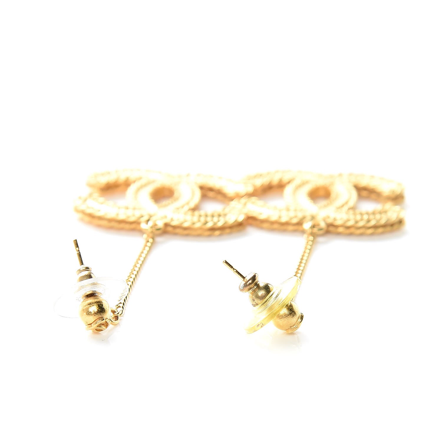 Chanel CC Drop Earrings Matte Gold 3 of 5