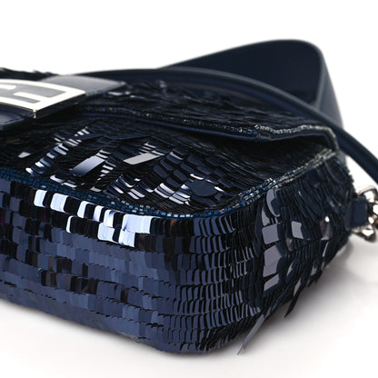 Fendi Sequin Paillettes Sfumate Vitello Grace Baguette Midnight 10 of 10